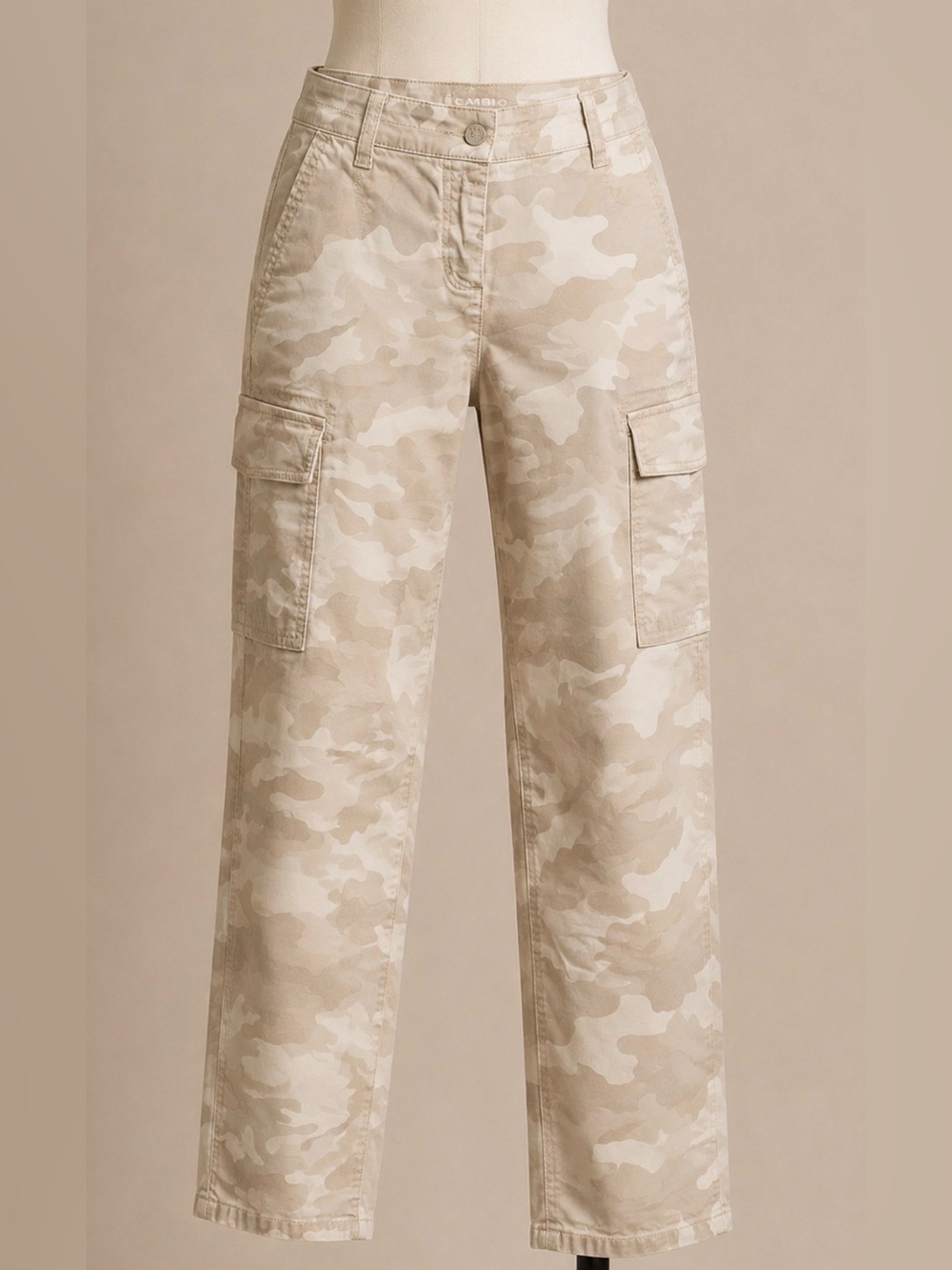 Cambio “Lotta” Slim Cargo Pants in Beige Camo
